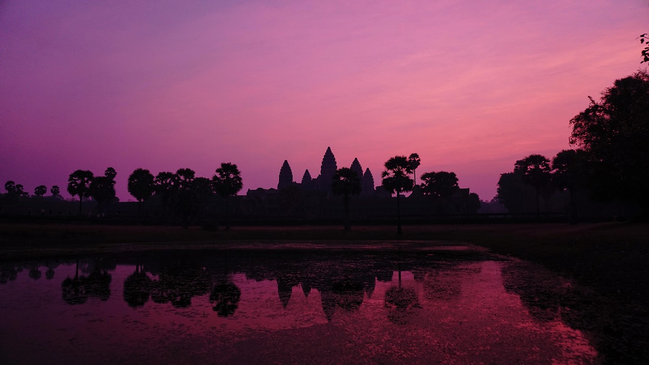 Cambodia, angkor wat, sunrise, asaka, nature, purple, sky, silhouettes