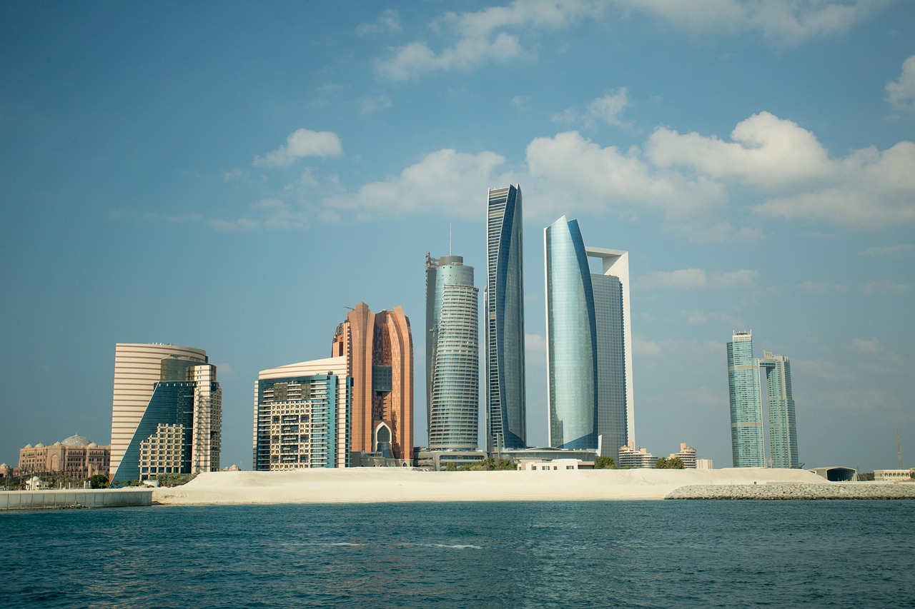 Abu dhabi, city, skyline, emirates, arab, dhabi, abu, uae, architecture, travel, united, skyscraper, business, arabic, white, building, blue, zayed, urban, east, day, beach city, blue business, blue b