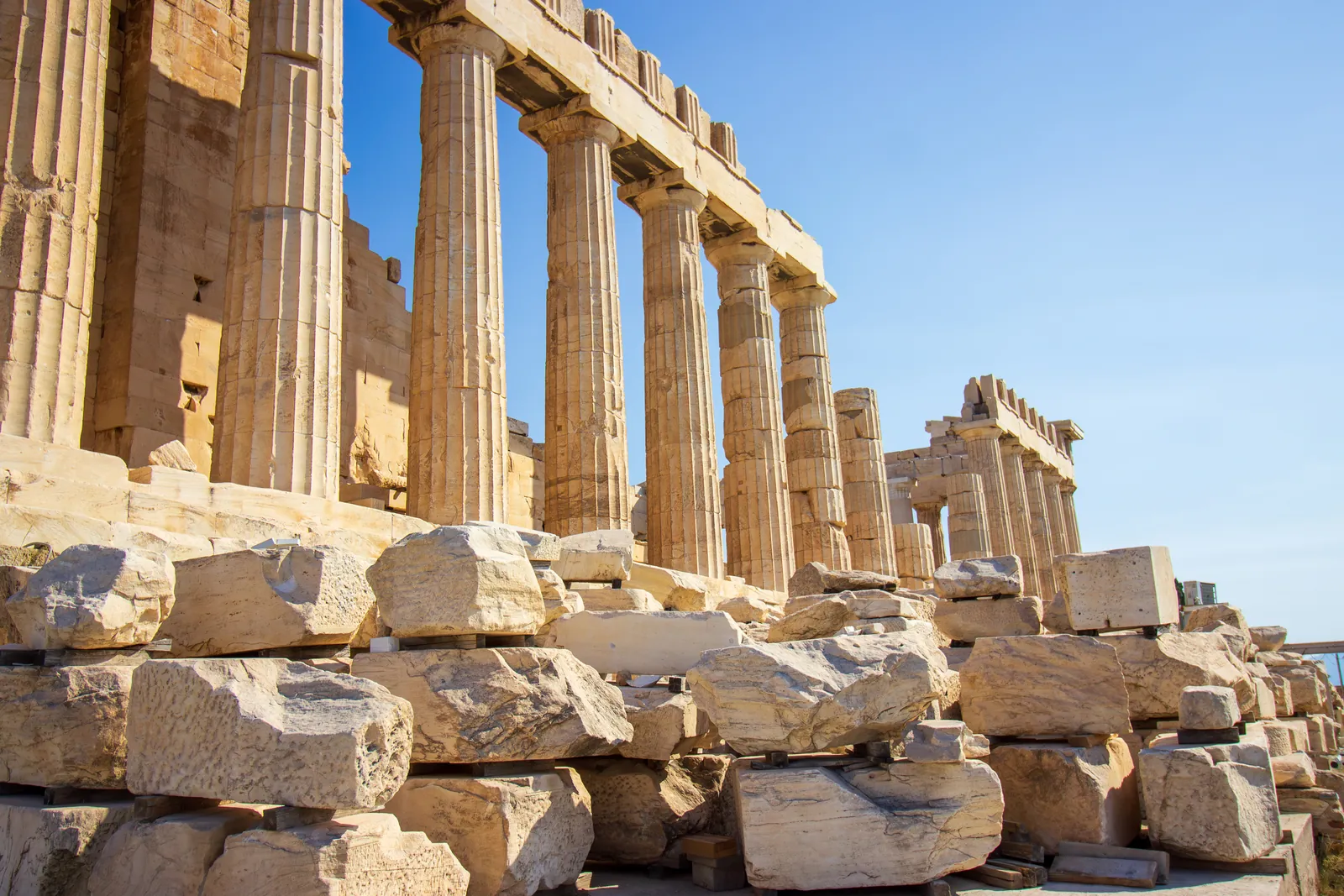 The Parthenon on the Acropolis of Athens under a blue sky