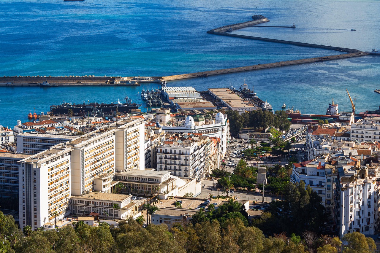 Buildings, coast, port, bay, bridge, pier, ocean, sea, algiers, algeria, nature, mediterranean, architecture