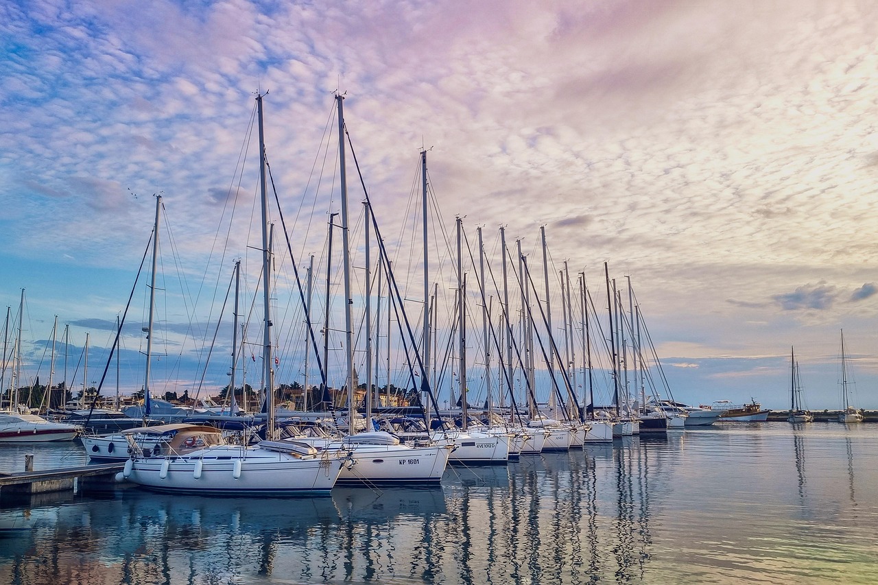 Marina, sailboats, harbor, sunset, yachts, sea, sailing, nautical, boats, dock, reflections, peaceful, coastal, ocean view, travel, summer, nature, vacation, maritime, sky, tranquil, water, evening li