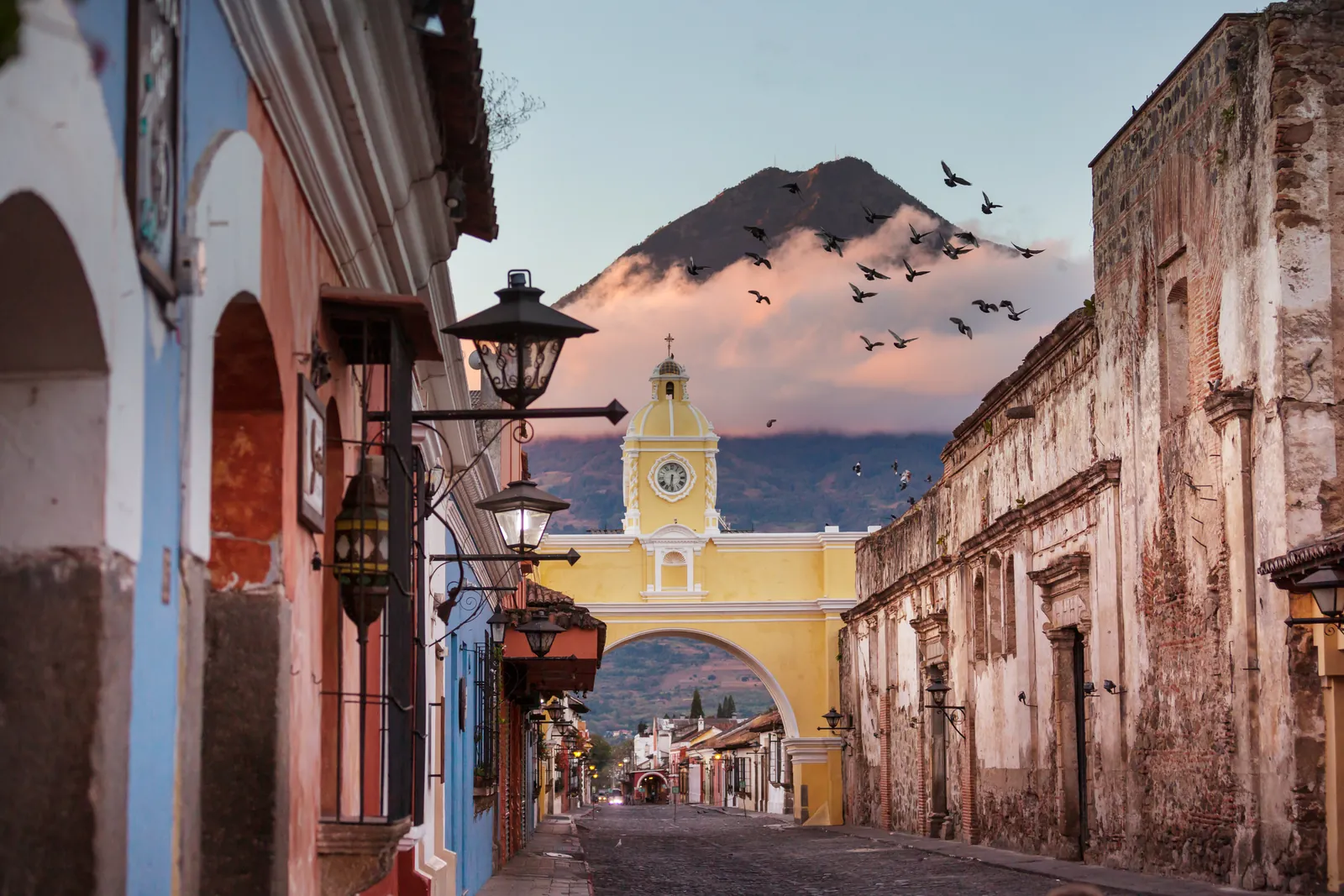 The yellow Santa Catalina Arch in Antigua Guatemala
