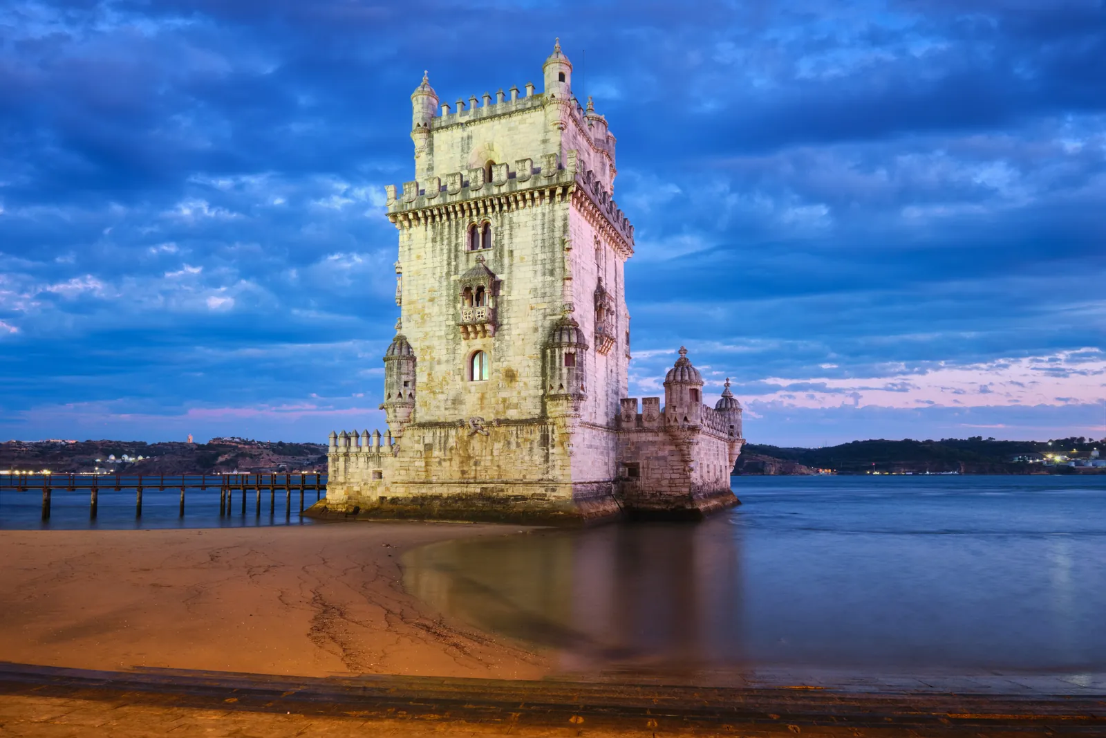 Belém Tower on the bank of the Tagus River at twilight, Lisbon