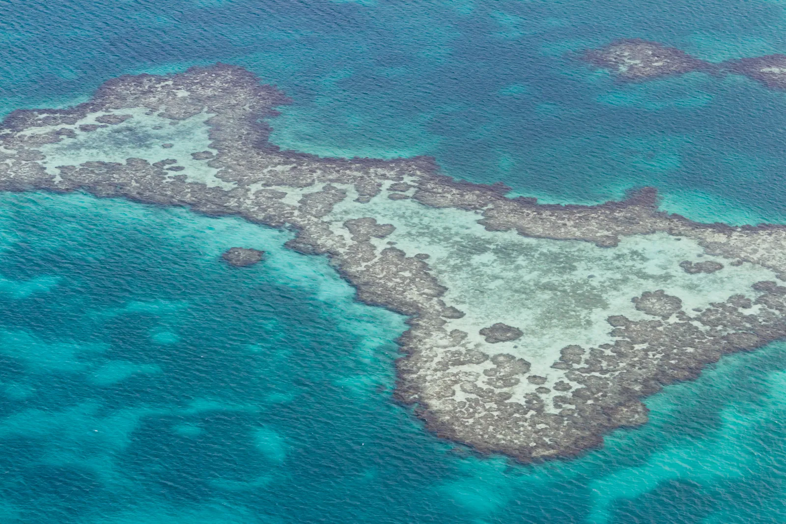 Aerial view of the Belize Barrier Reef off San Pedro, Belize