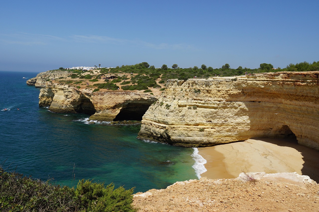 Portugal, algarve, coast, landscape, ocean, water, nature, sea, summer, vacations, rock, atlantic, cliff, stone, scenic, caves, to travel, beach, tourism, background, waters, benagil, hike, algarve, b