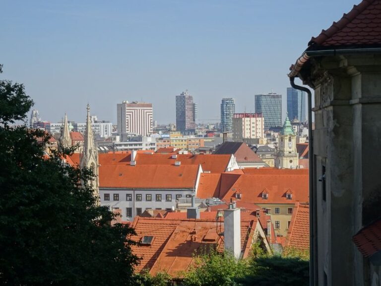 Stunning view of Bratislava's skyline with historic and modern architecture.