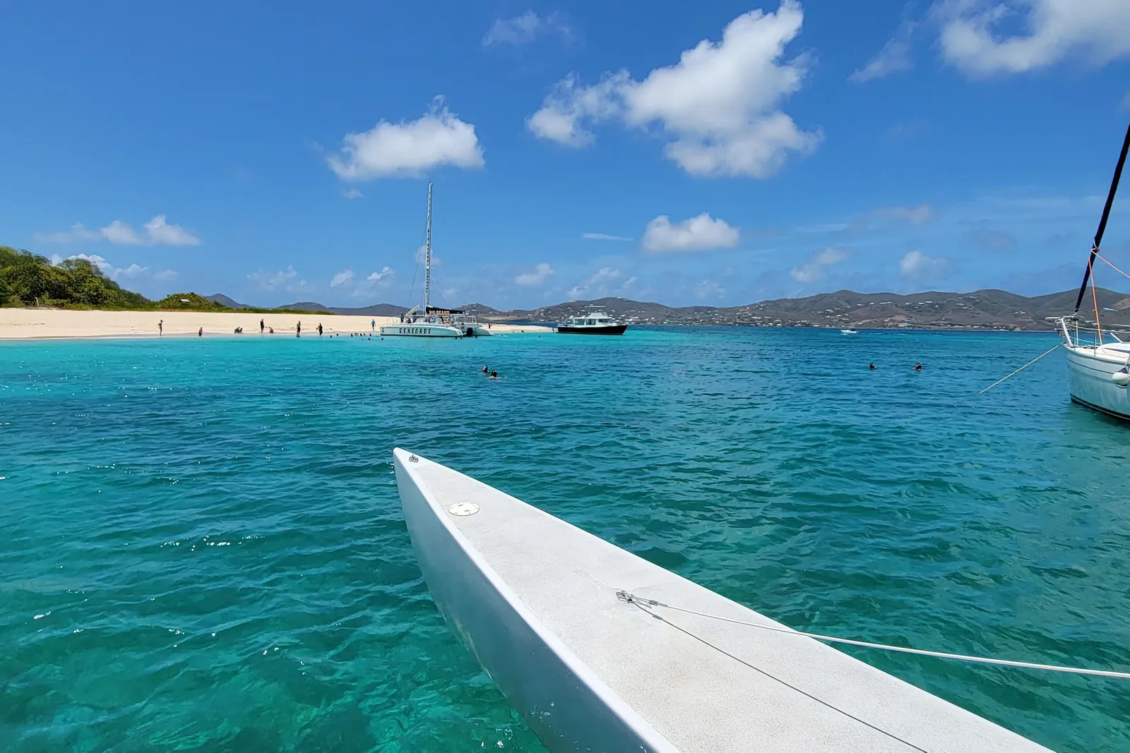 Ship sailing to the Buck Island of the Saint Croix in the Caribbean sea, US Virgin Islands