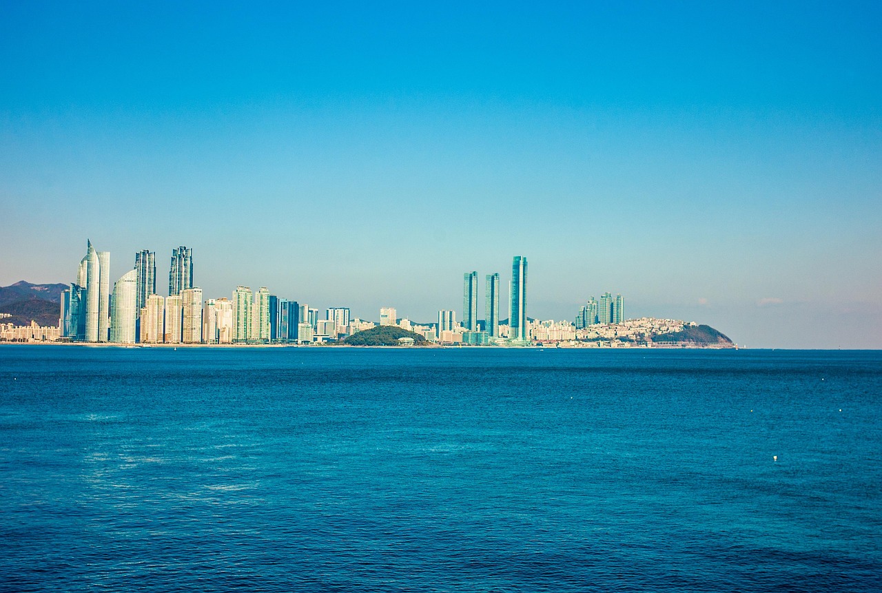 Haeundae beach, city, sea, ocean, buildings, skyscrapers, skyline, urban, scenery, view, ocean view, busan, nature, south korea