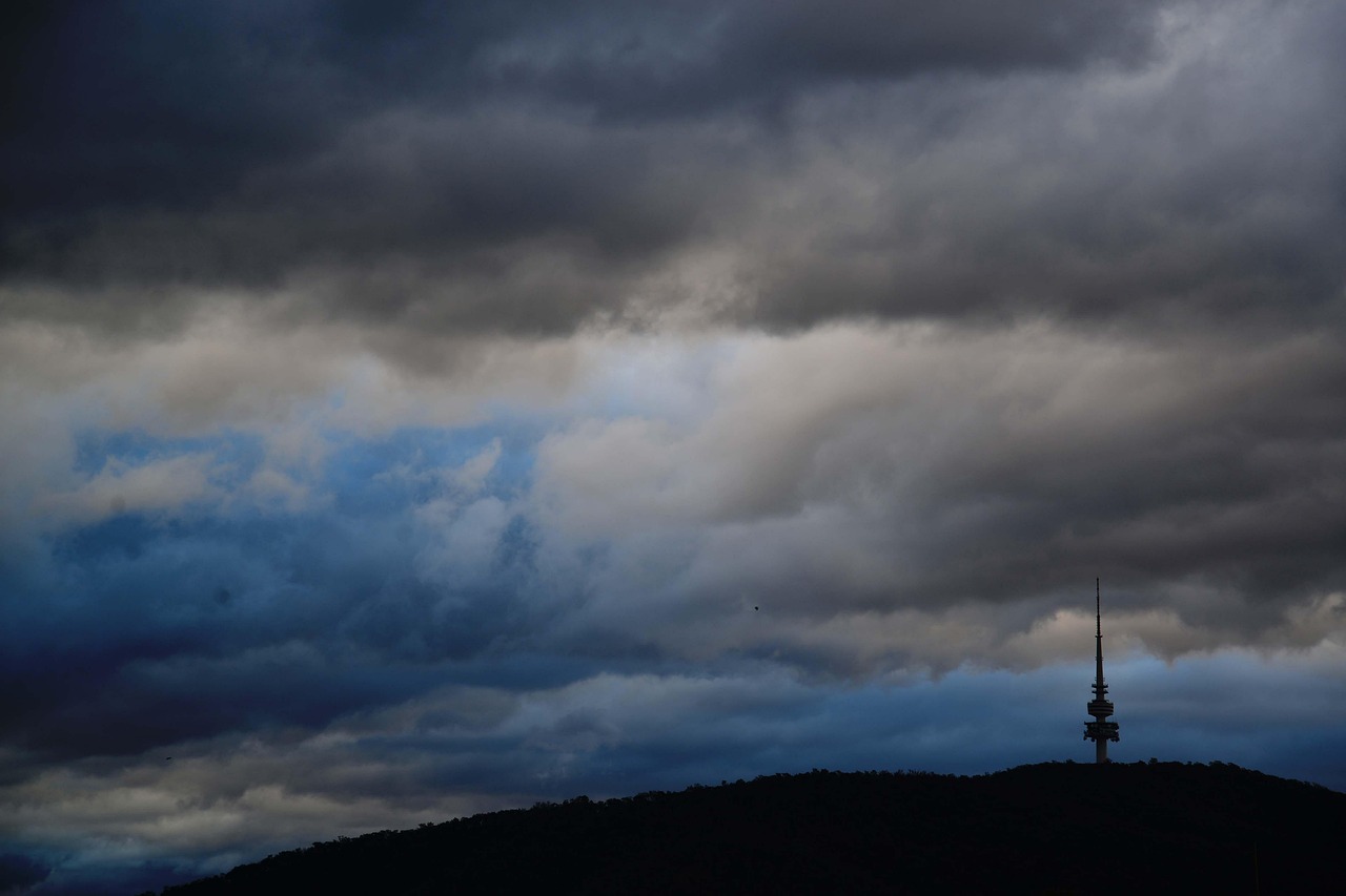Canberra, telstra tower, nature, bad weather, clouds, australia