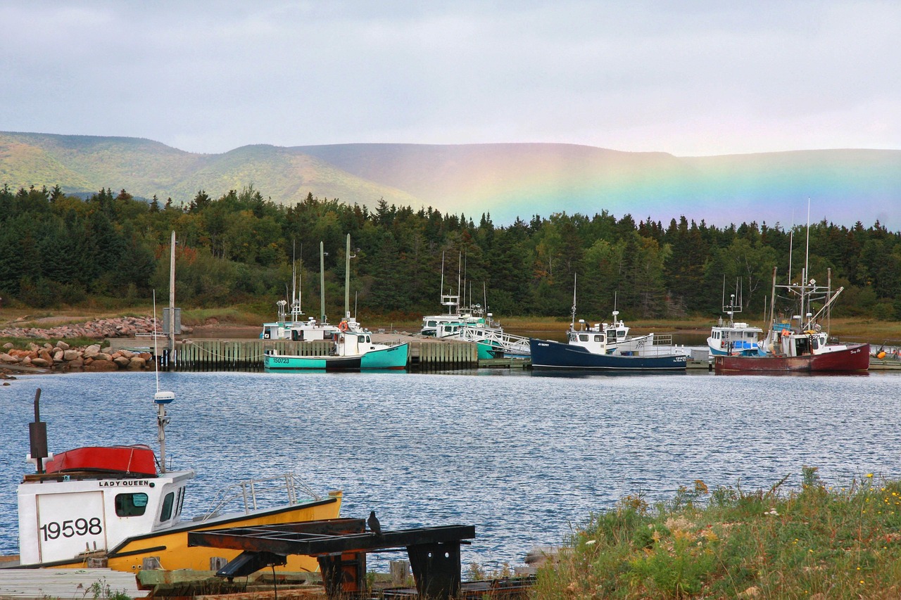 Cape, breton, nature, nova, scotia, canada, rainbow, coast, water, boat, dock, bigubb