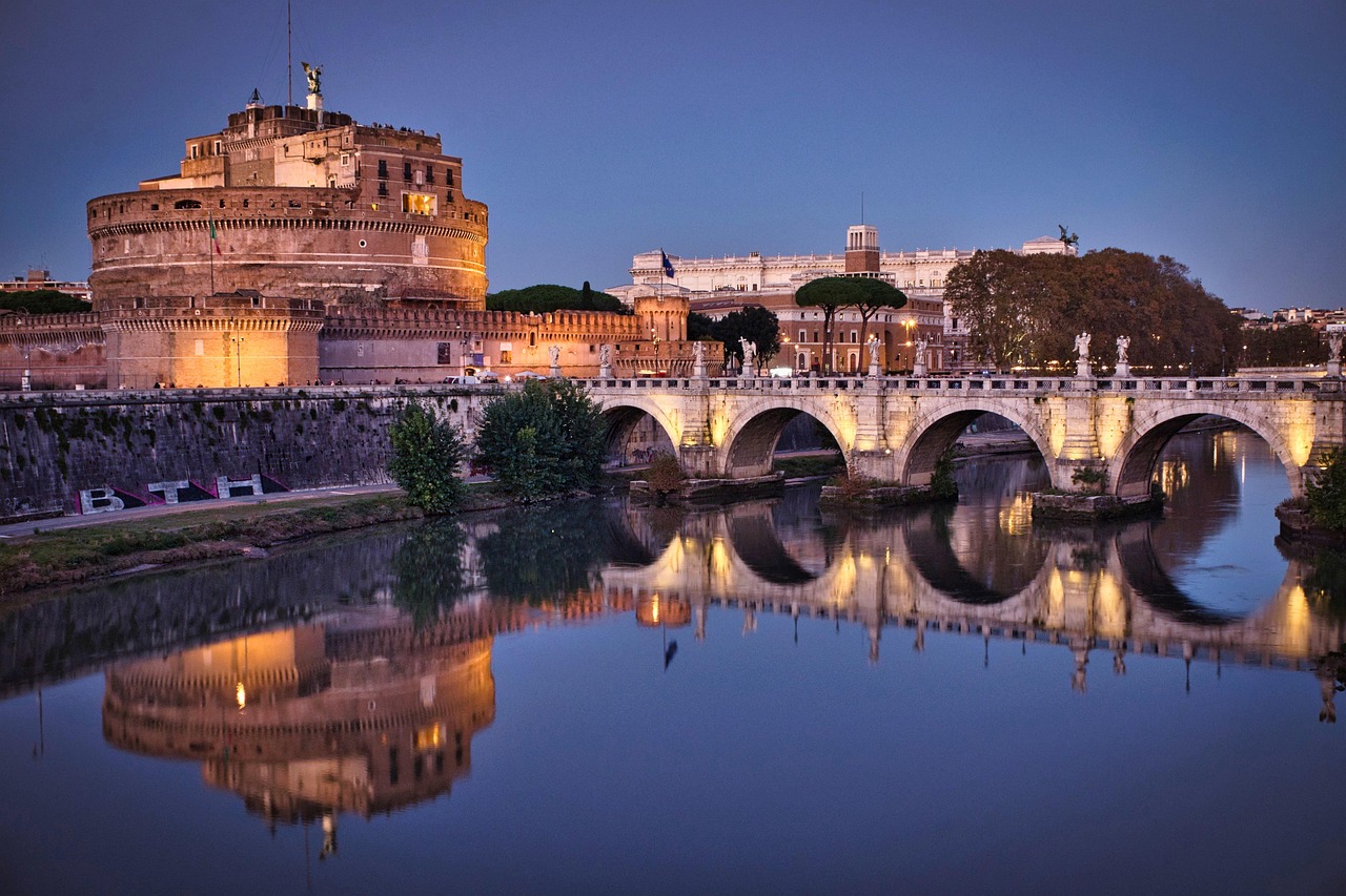 Rome, landmark, italy, architecture, building, travel, europe, tourism, ancient, historic, monument, famous, city, old, italian, roma, history, castel sant'angelo, blue hour, reflection, culture, roma