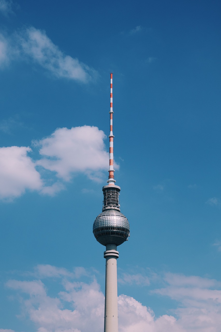 Tv tower, tower, landmark, building, sky, clouds, architecture, nature, capital, city, germany