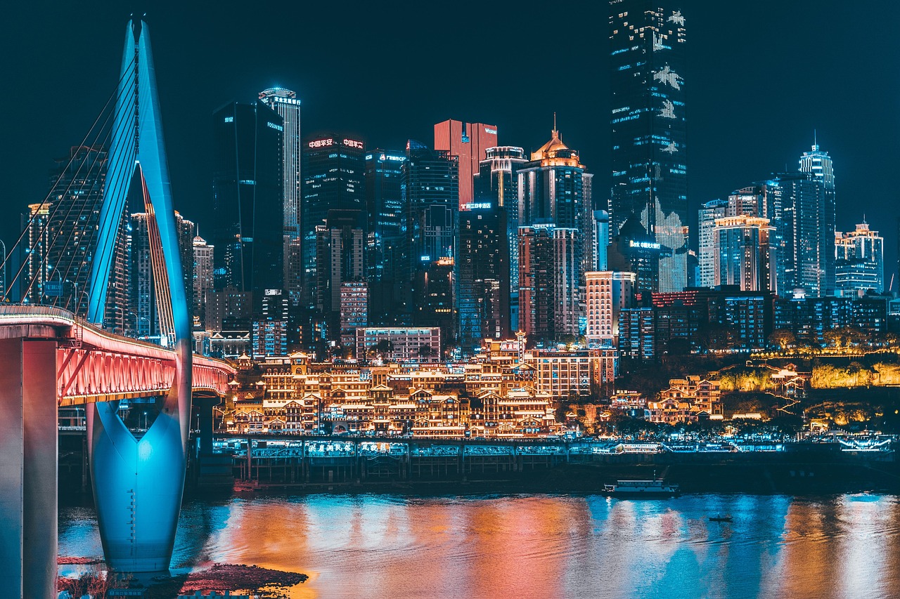 City, bridge, night, river, lights, city lights, skyscrapers, buildings, skyline, downtown, urban, evening, night view, hongya cave, chongqing, china, chongqing, china, china, china, china, china