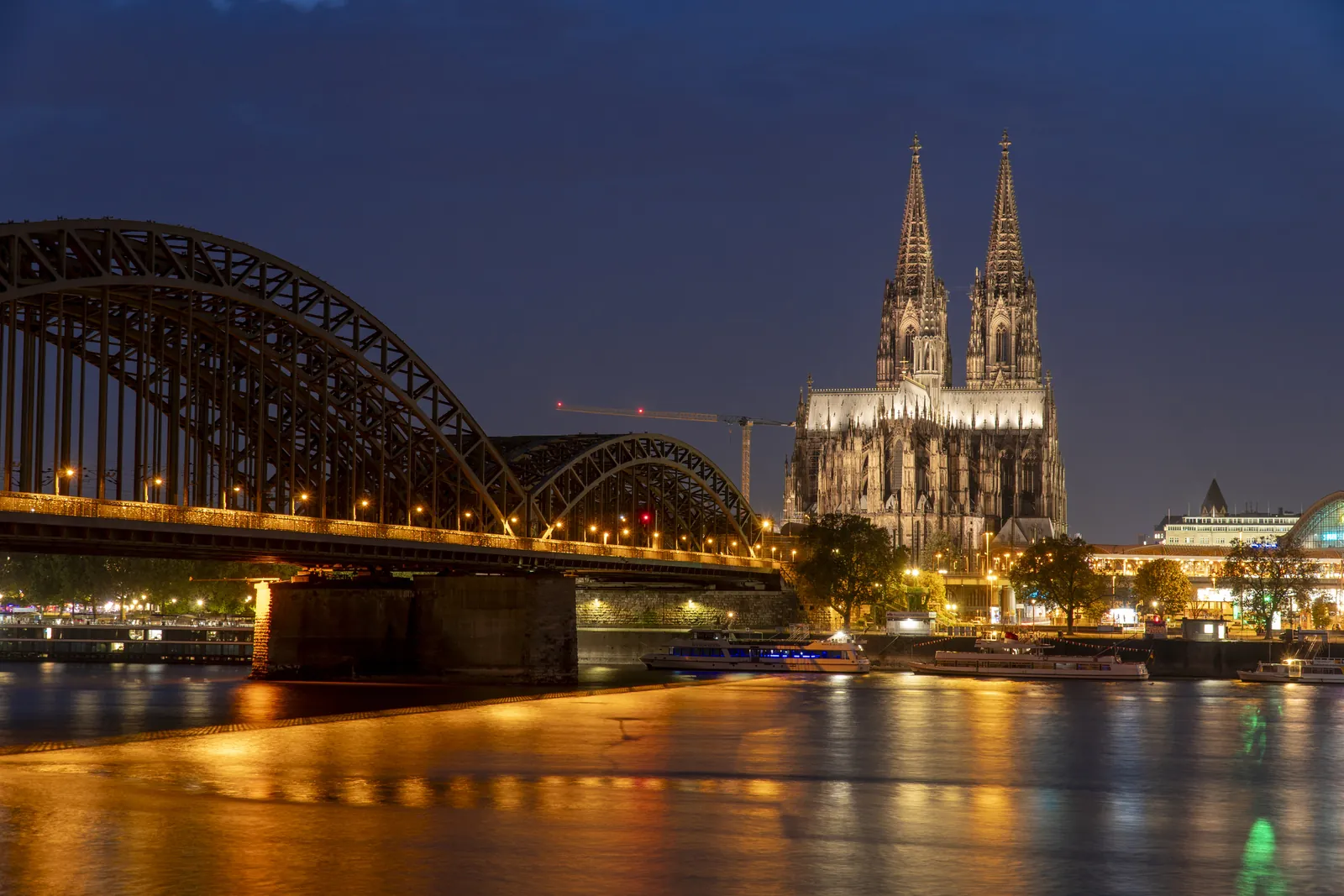 Cologne Cathedral and the Hohenzollern Bridge in the evening