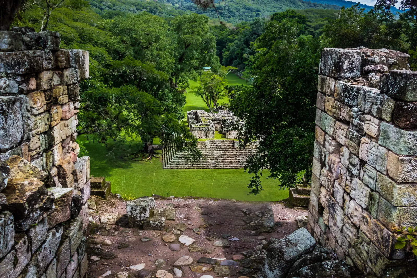 View of Grand Plaza in Mayan Ruins - Copan Archaeological Site, Honduras