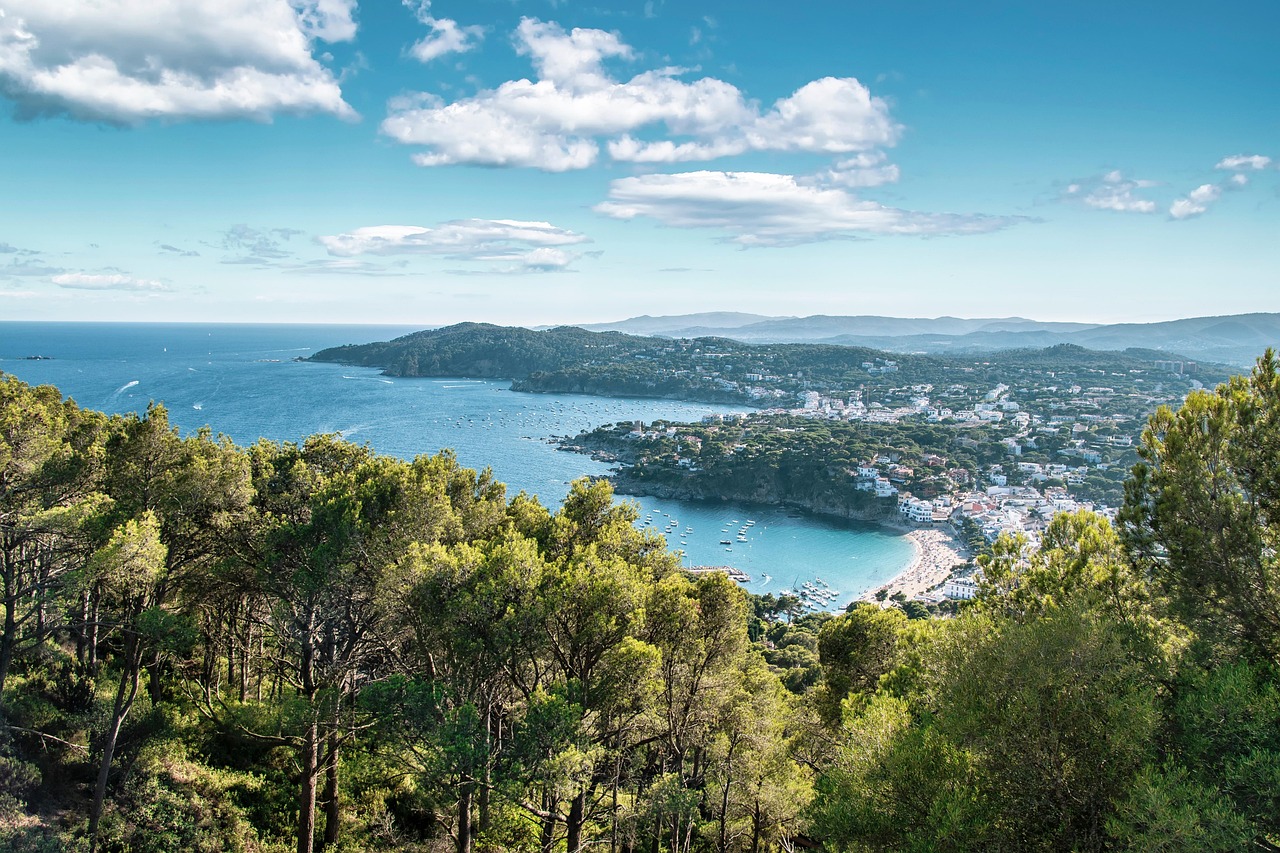 Landscape, beach, cala, vegetation, darling, clouds, llafranc, costa brava, spain, nature, holiday