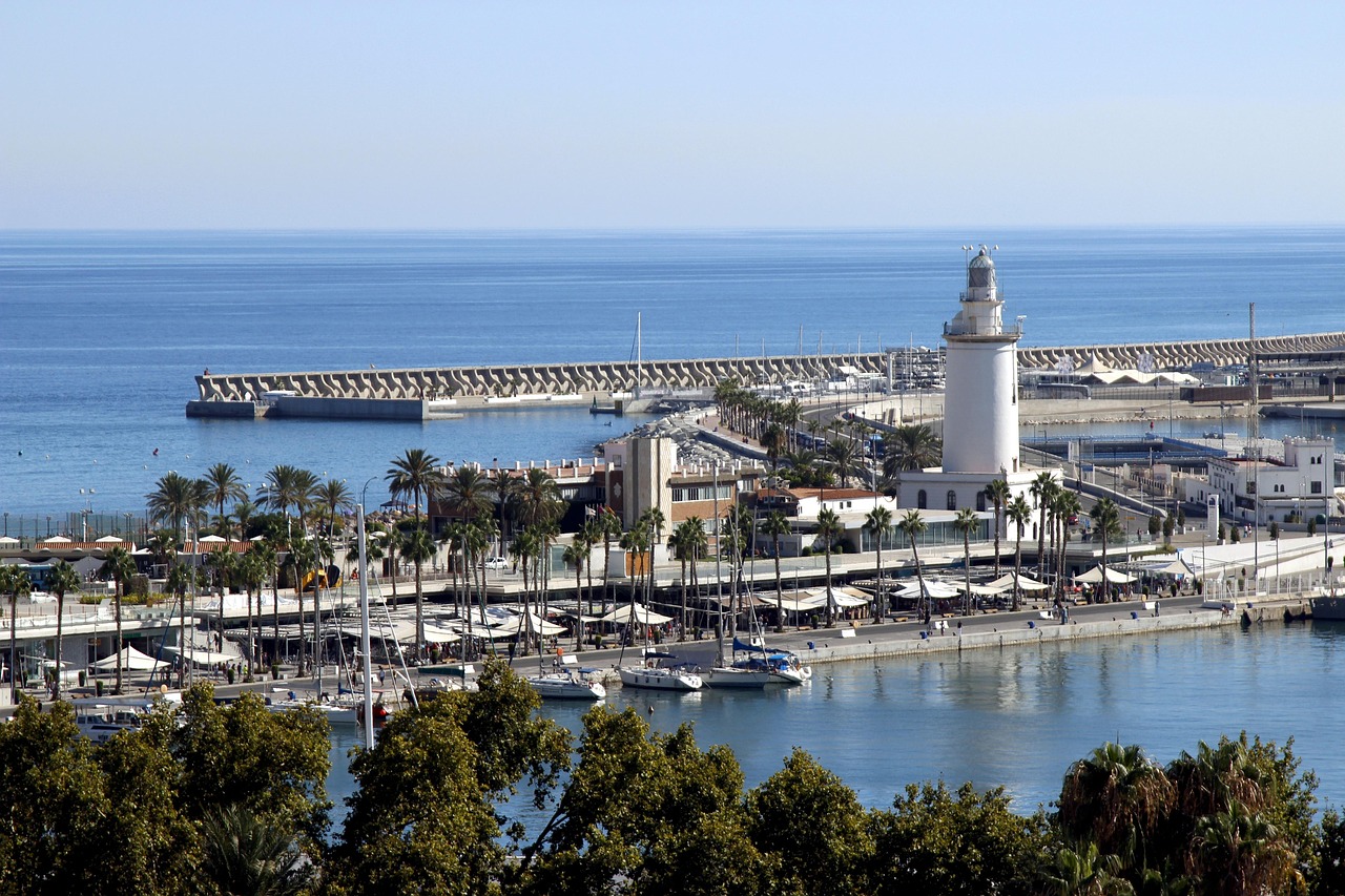 Spring, port, lighthouse, malaga, street lamp, nature, landscape, costa del sol, spain, sea, darling