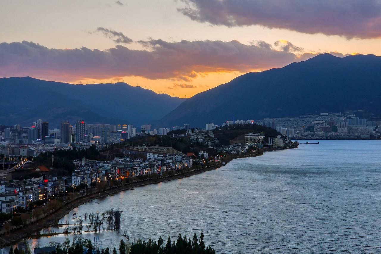 Asia, china, yunnan, dali, nature, erhai lake, sunset