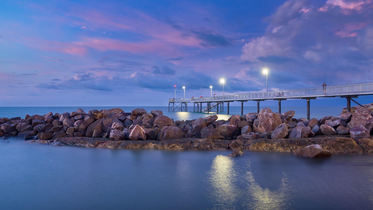 Sunset, peer, tropical, darwin, australia, ocean, fishing, nature, blue fishing