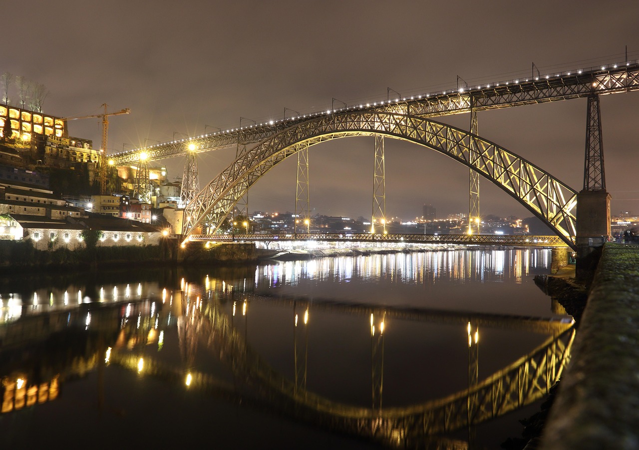 Portugal, porto, eifel, bridge, evening, nature, luiz i, water, river, douro, reflection, brown bridge