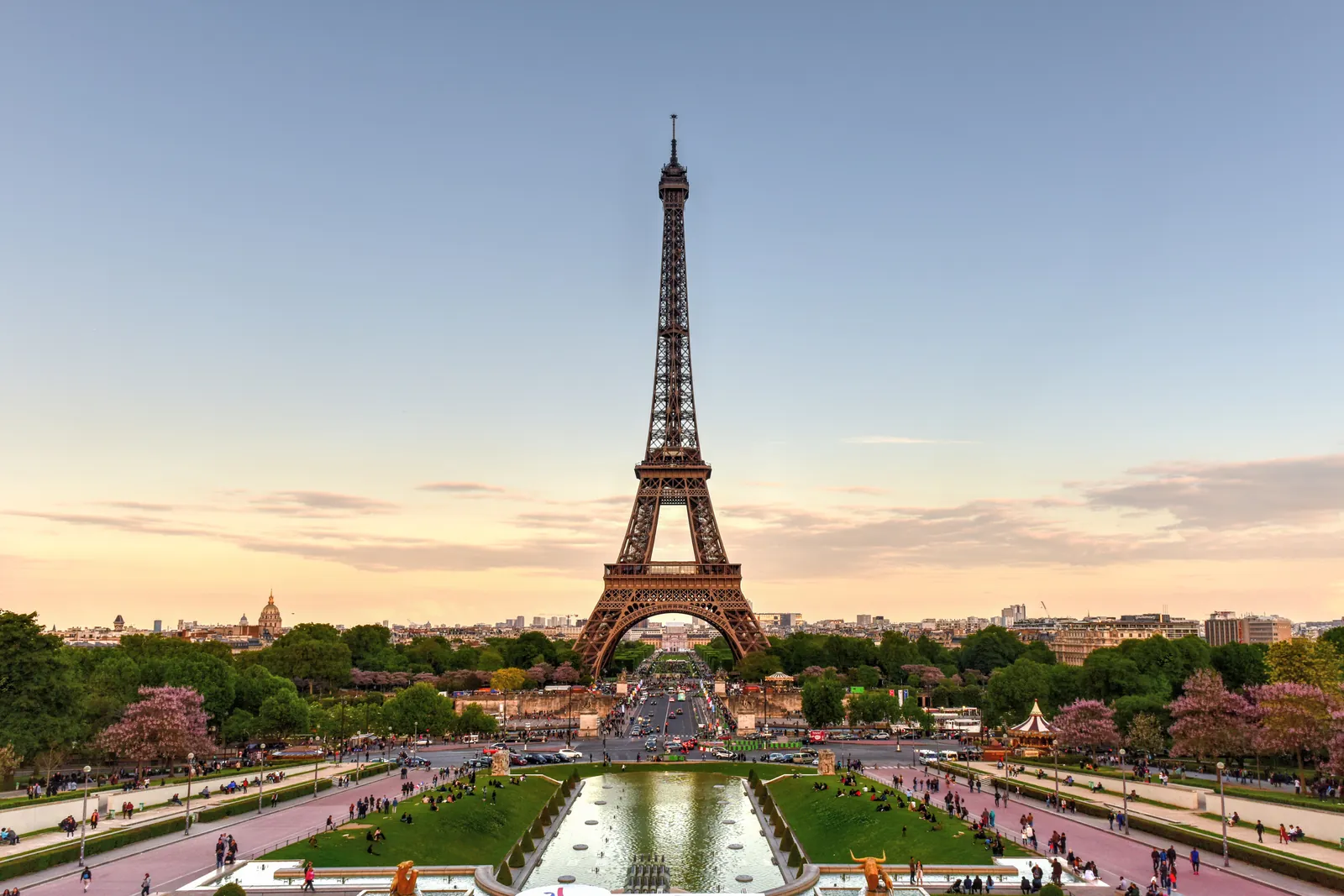 The Eiffel Tower on the Champ de Mars in Paris, France