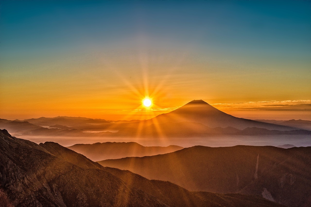 Mount fuji, japan, nature, volcano, mountain, mountains, mystery, sunrise, sunlight, landscape, natural