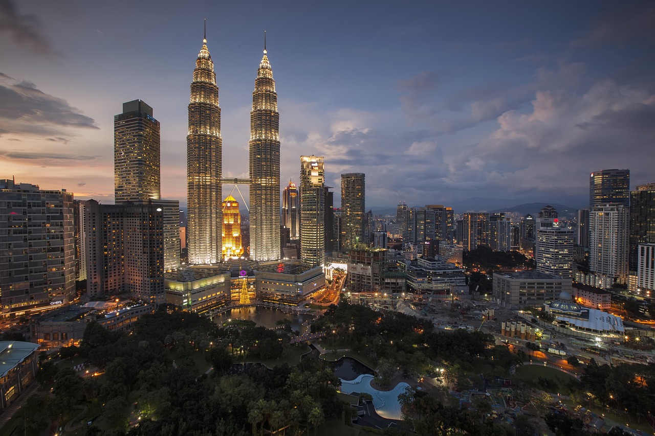 Kuala lumpur, twin tower, city, lights, skyline, skyscrapers, buildings, downtown, urban, cityscape, landmark, attraction, tourism, panorama, dawn, dusk, twilight, malaysia, kuala lumpur, kuala lumpur