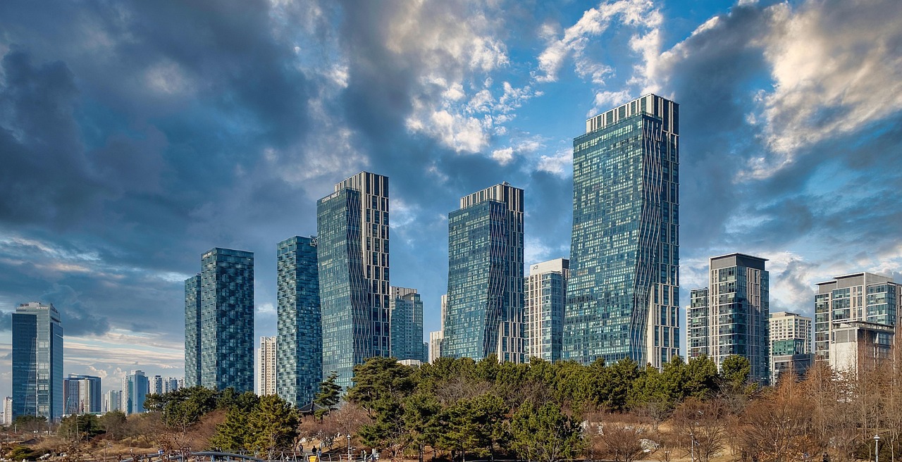 Buildings, skyscrapers, urban, skyline, city, south korea, songdo, incheon, south korea, songdo, songdo, incheon, incheon, incheon, incheon, incheon