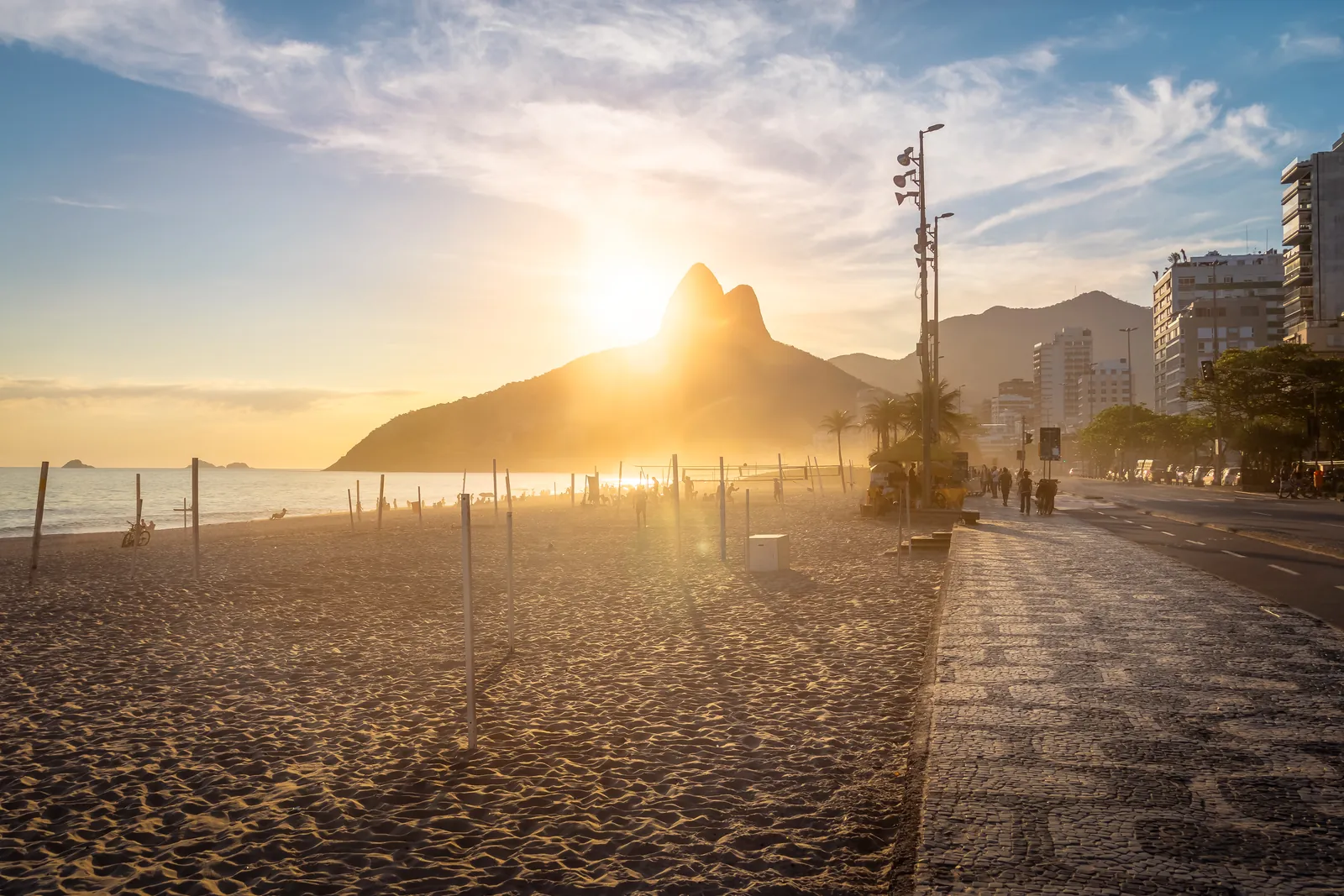 Ipanema Beach and the Dois Irmãos mountain at sunset, Rio de Janeiro, Brazil