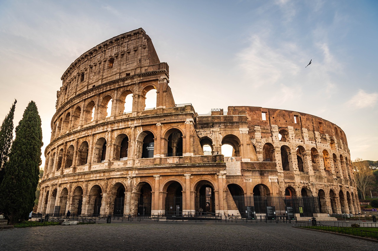 Italy, rome, colosseum, nature, sunset, ancient architecture, travel, roman arena, tourists