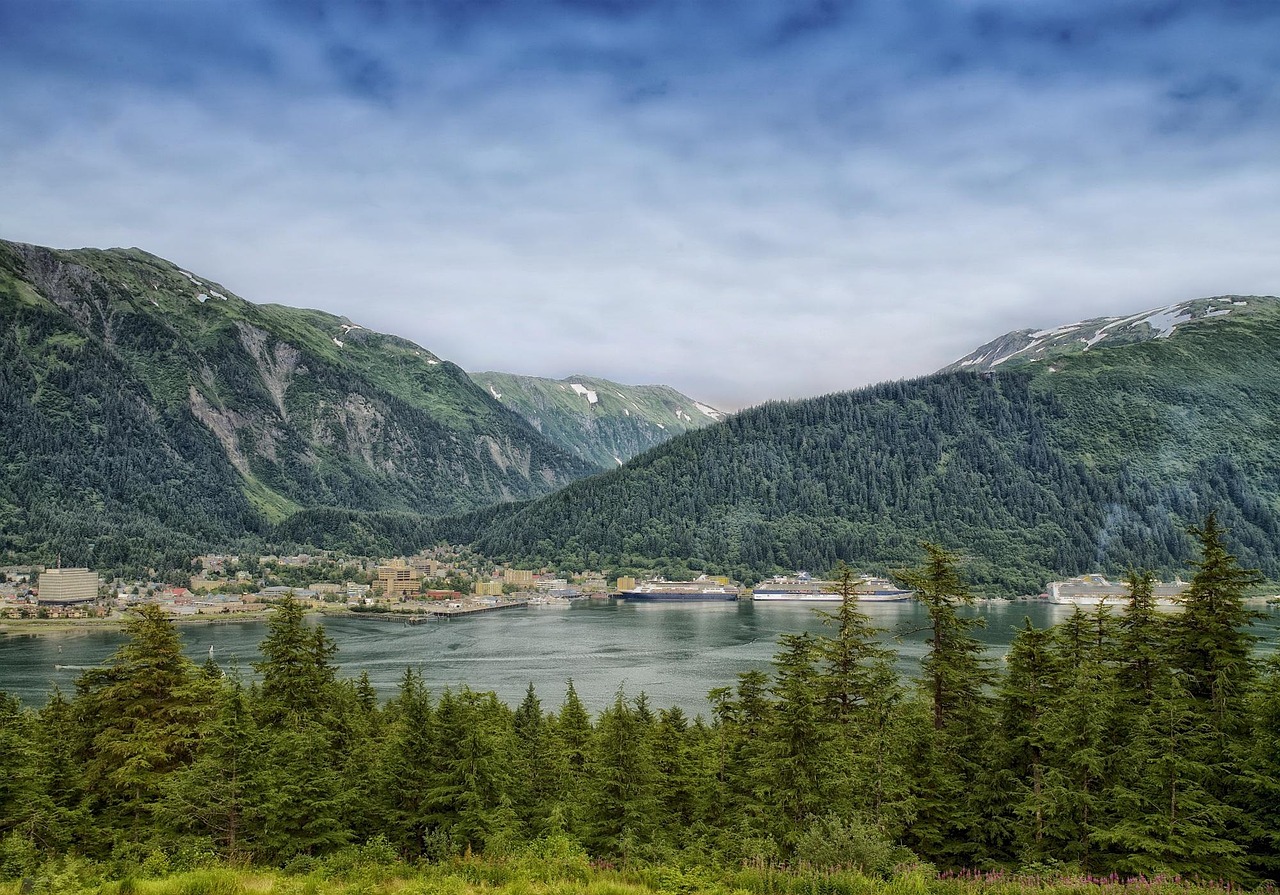 Juneau, alaska, nature, city, cities, skyline, sky, clouds, mountains, forest, trees, woods, hdr, harbor, bay, cruise liner, ships, landscape, scenic, outside, countryside, vista