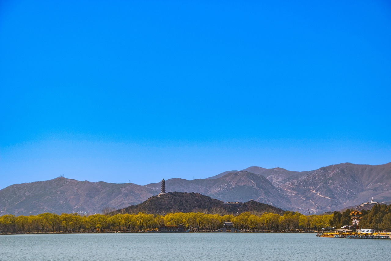 Lake, kunming lake, summer palace, china, nature, tourist attraction, hill, sky, pagoda, mountains, skyline