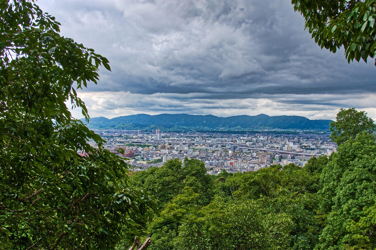Kyoto, city, building, cityscape, landscape, in the free, panorama, view, skyline, cloudy, to travel, japan, nature, heaven, tourism, mountains, cities, clouds