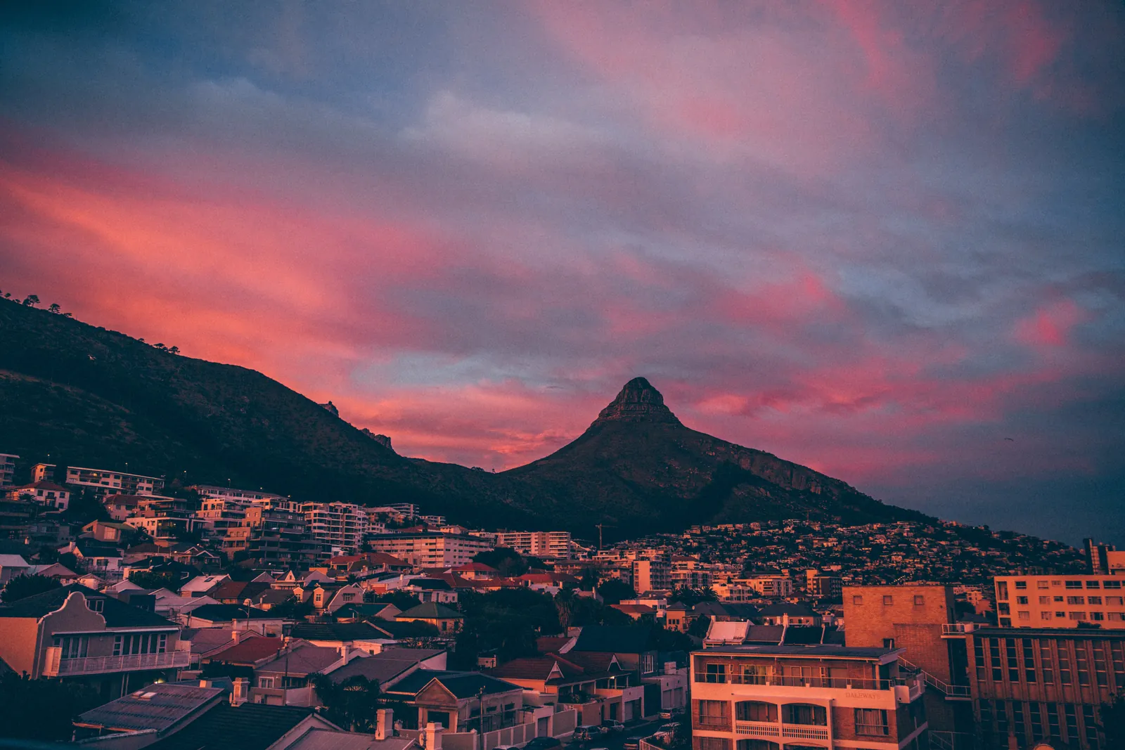 Lion's Head mountain above Sea Point at sunset, Cape Town, South Africa