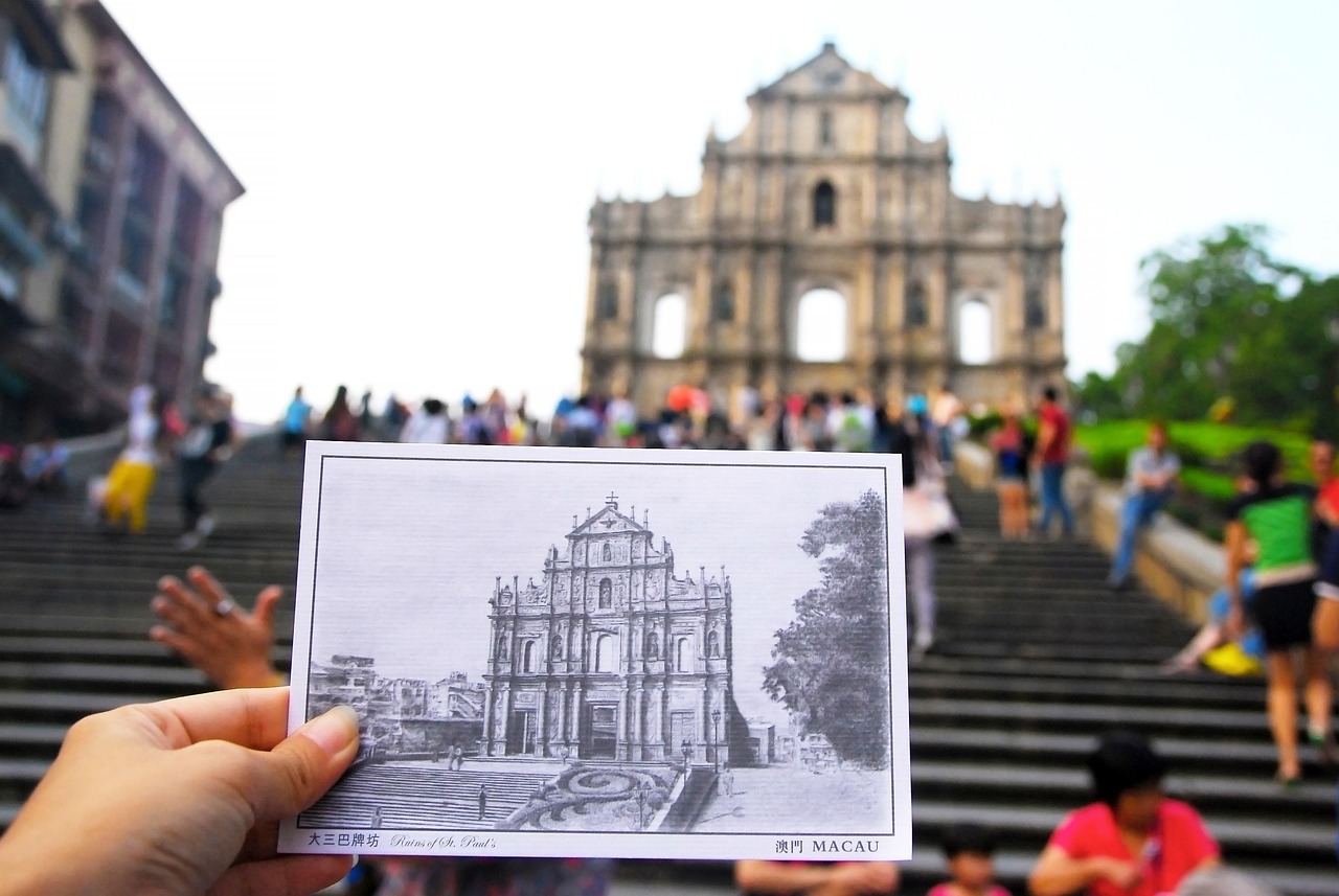 Macau, macao, tourism, architecture, urban, building, travel, landmark, sightseeing, ruins of saint paul's, historical, travel attractions, historic, culture, famous, attraction, macau tourism, postca
