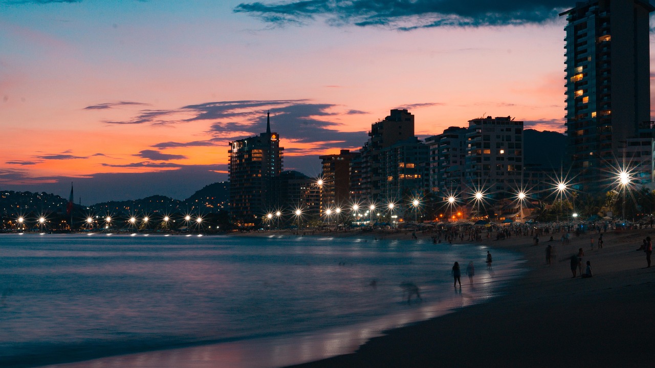 Acapulco, beach, nature, sunset, mexico, sea, sky, paradise, holiday, dawn, ocean, clouds, evening, city, urban, landscape