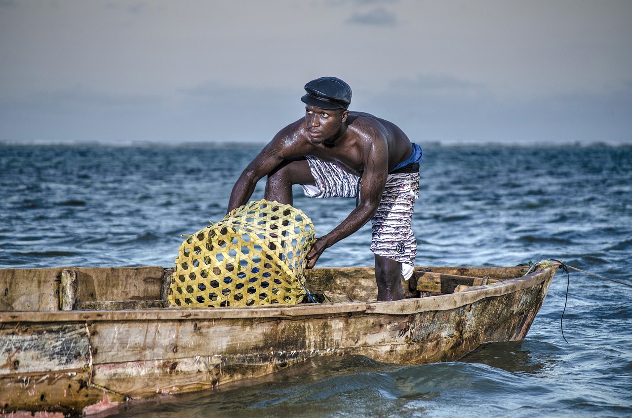 Fisherman, sea, kenya, boat, nature, mombasa, evening, water, africa