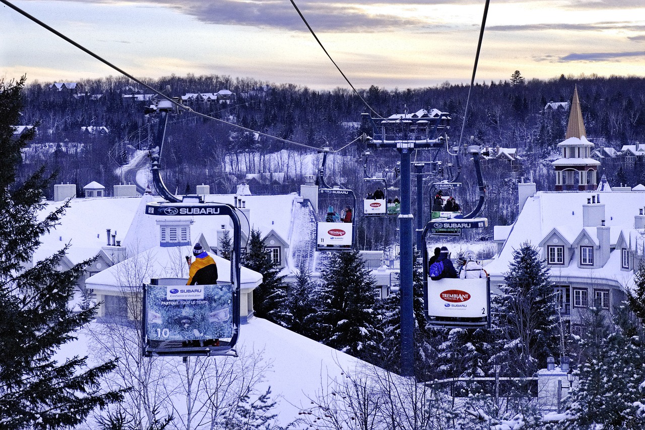 Ski, lift, resort, sunset, winter, nature, snow, sky, landscape, mountain, mont tremblant