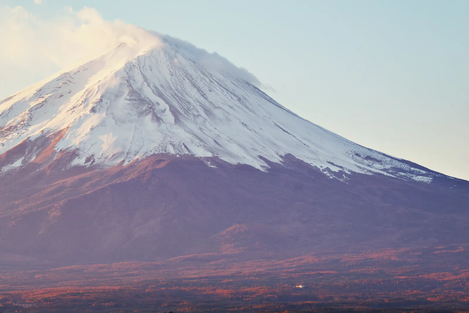 Snow-capped Mount Fuji under a clear sky, Japan