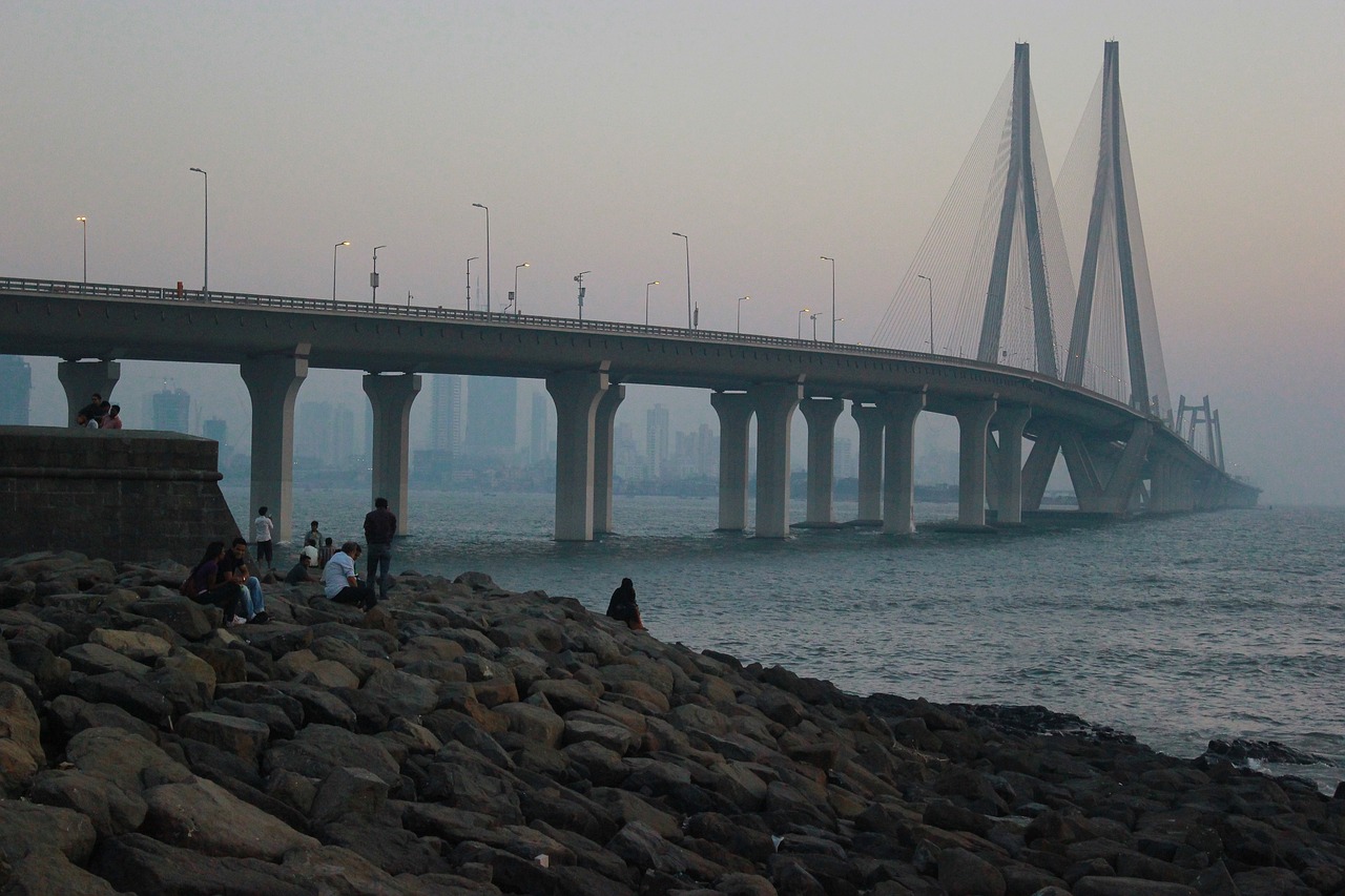 Bandra-worli sea link, suspension bridge, rajiv gandhi sea link, bridge, architecture, mumbai, india, ocean, nature, morning, gray bridge, gray morning