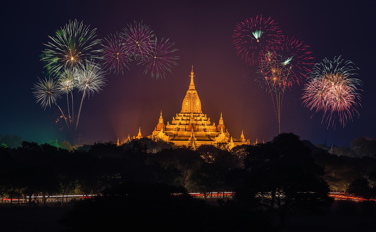 Fireworks, ancient, asia, charm, burma, buddhism, buddhist, culture, destination, travel, kingdom, terrain, monument, myanmar, religion, sacred, southeast, spiritual, pagoda, worship, lunar new year, 