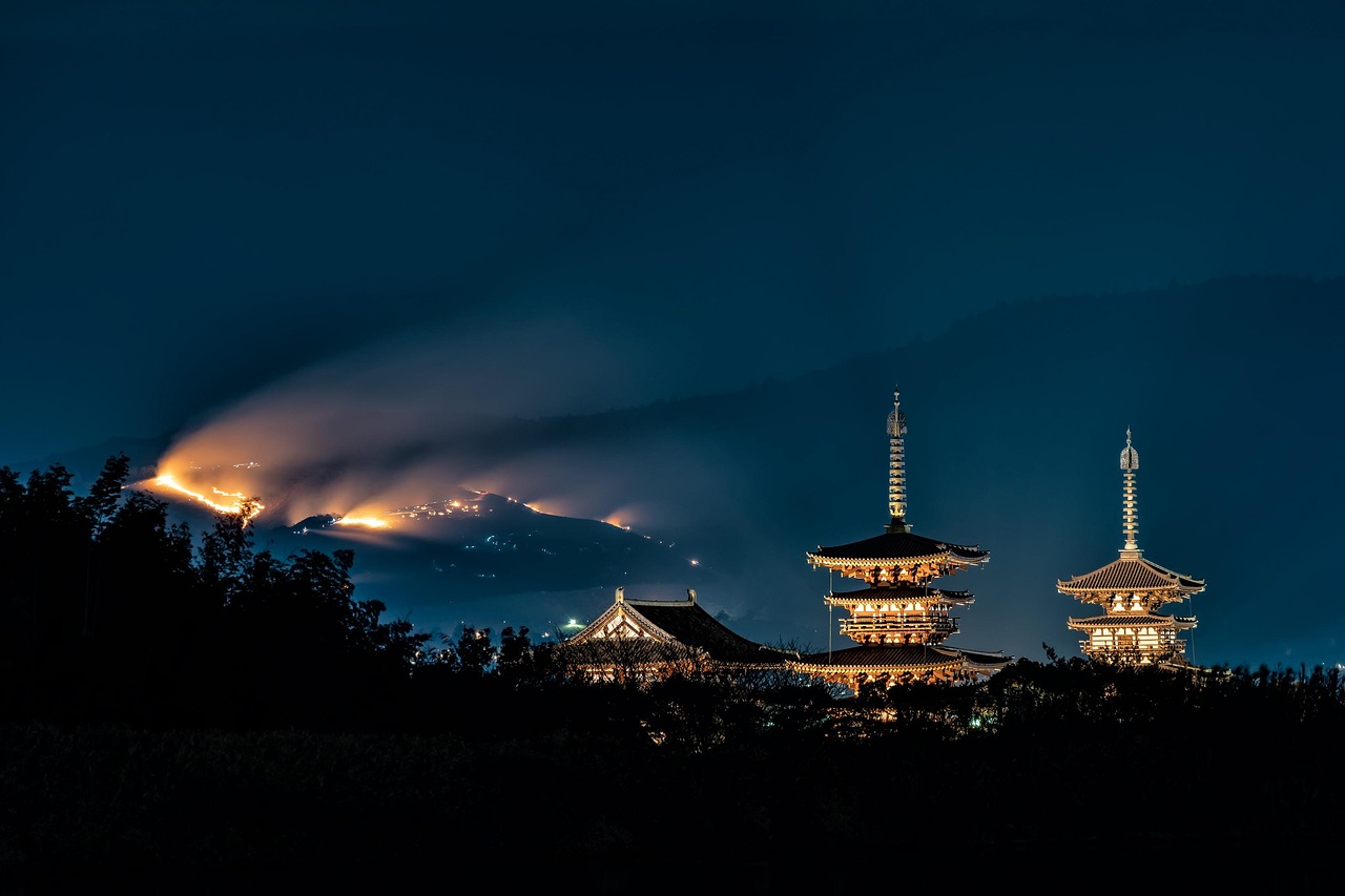 Temple, night view, yakushiji temple, world cultural heritage, nara, seasonal event, wakakusa yamayaki, japan, temple, night view, nara, japan, japan, japan, japan, japan