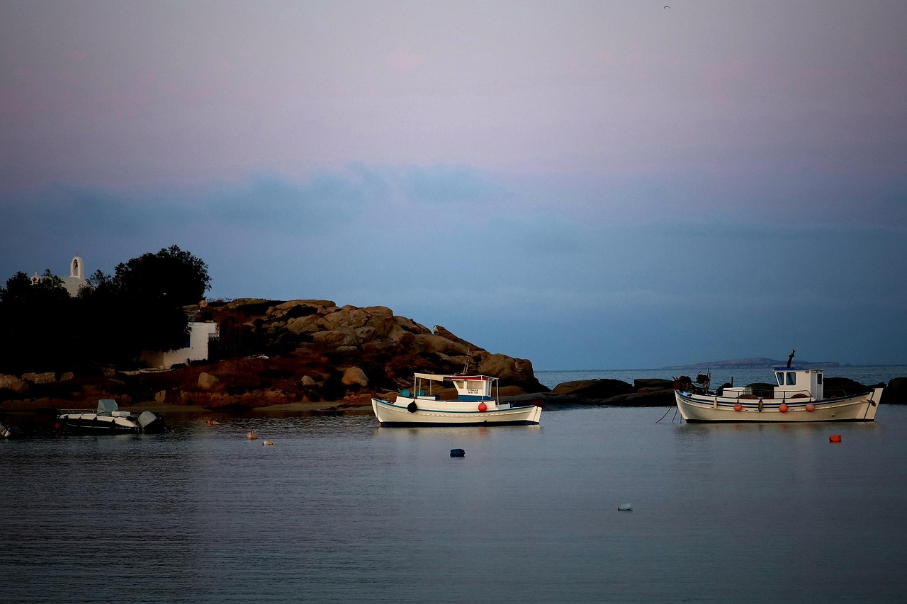 Ships, fishing boats, port, shore, coast, mediterranean, greece, cyclades, naxos
