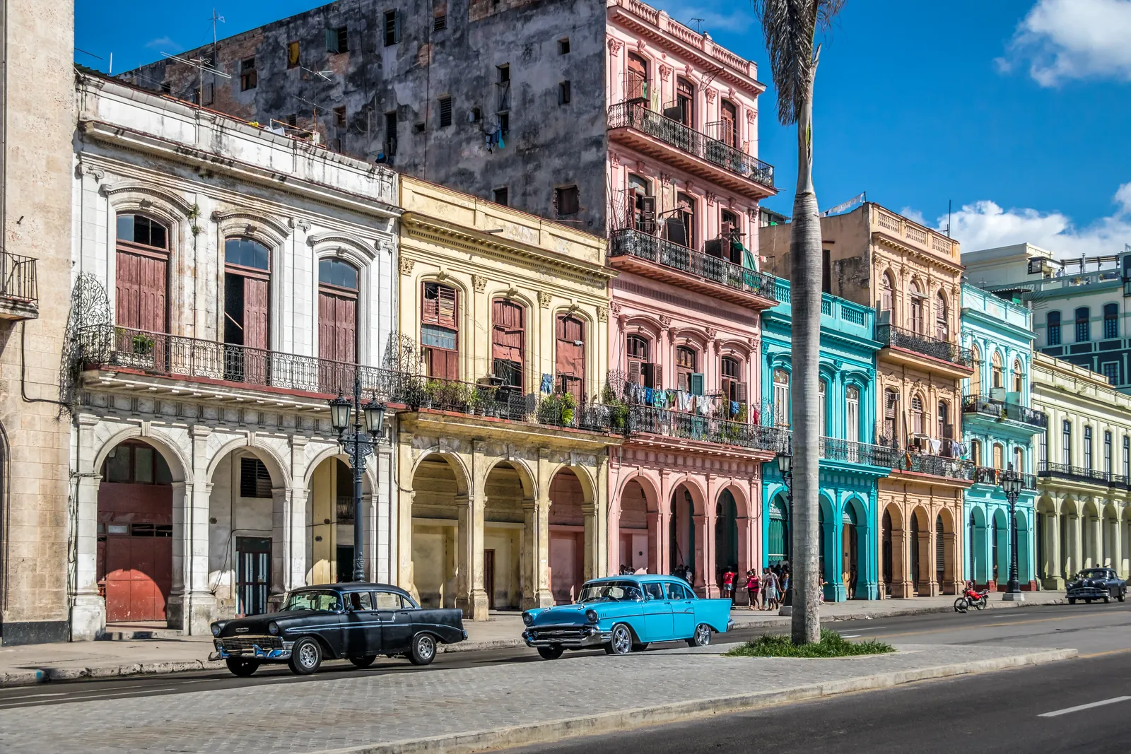 A colourful street of colonial buildings in Old Havana, Cuba