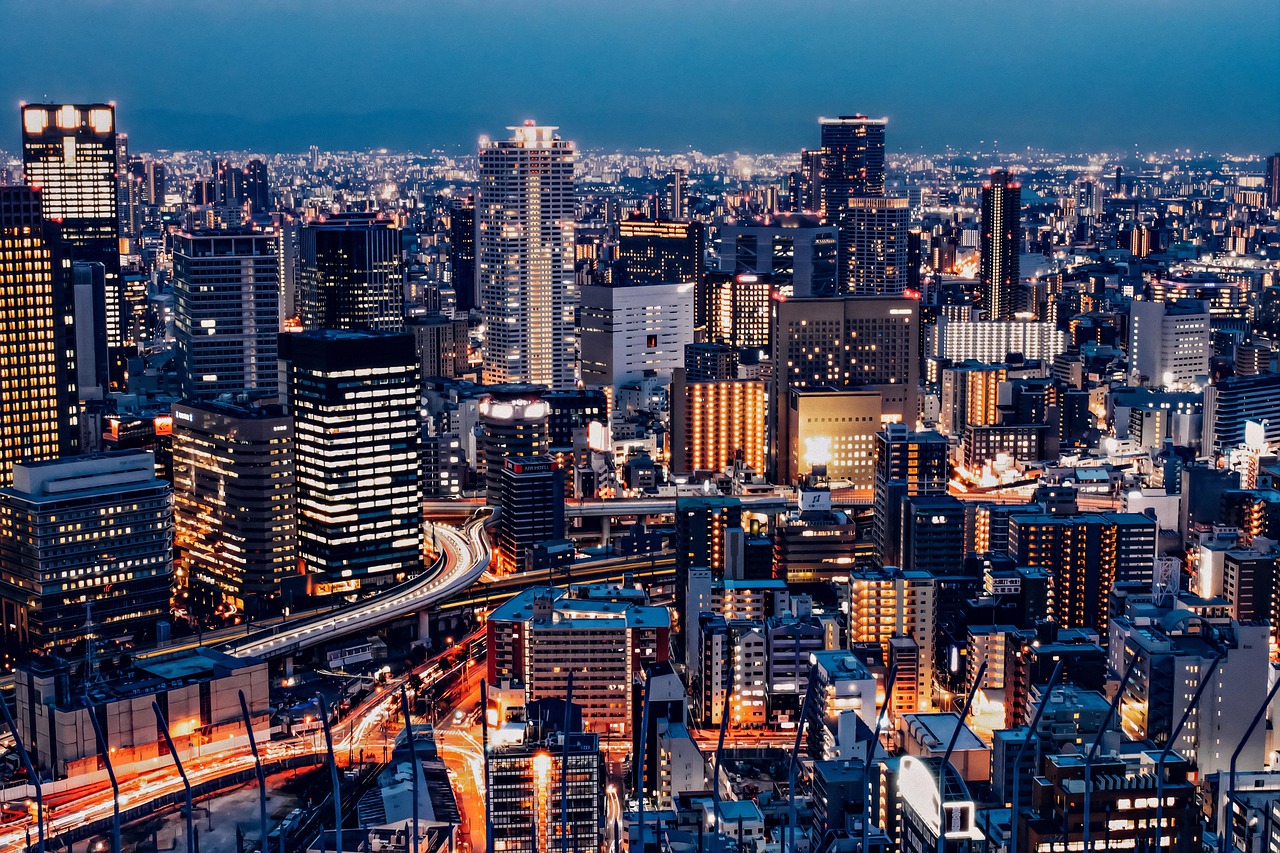 City, buildings, night, city lights, skyscrapers, skyline, cityscape, office buildings, infrastructures, business district, towers, high-rise, high-rise buildings, downtown, urban, evening, view, umed