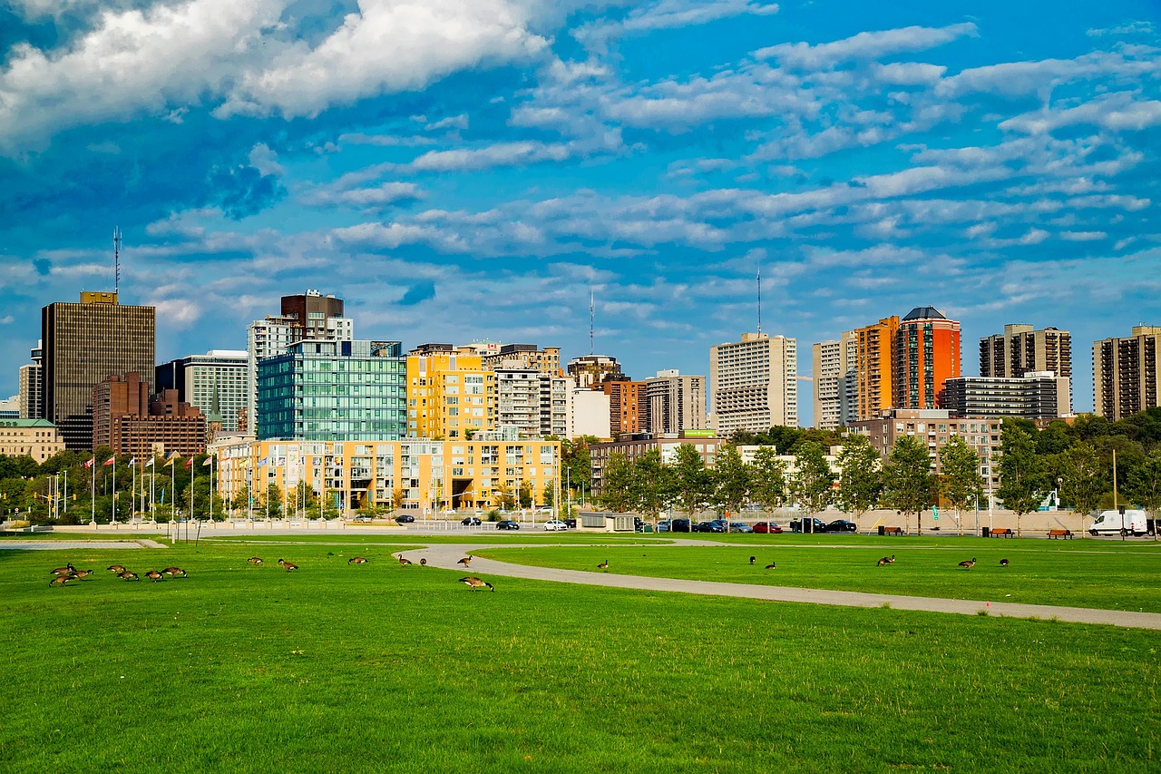Ottawa, canada, city, nature, urban, skyline, cityscape, downtown, sky, clouds, park, geese, birds, hdr