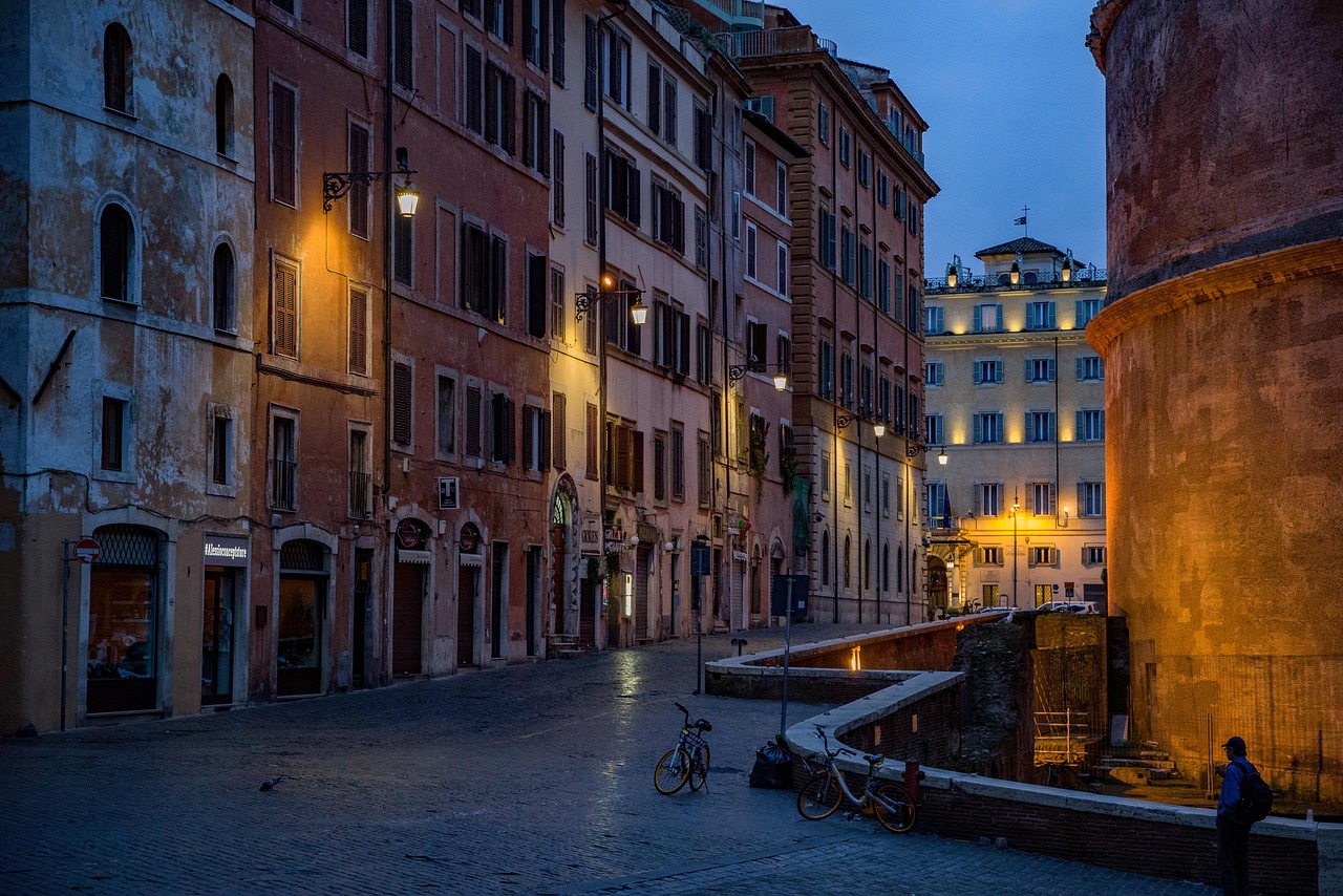 Street, pantheon, rome, italy, architecture, facade, cobble, building, monument, historic, nature, tourism, stone, temple, antique, ancient, religion, religious, dawn, sunrise