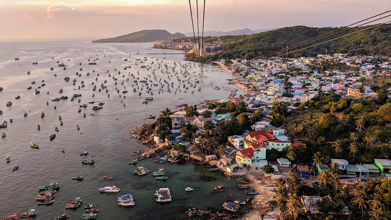 Sea, port, boats, phu quoc, nature, vietnam, cable car, marine, city, view, travel, dusk