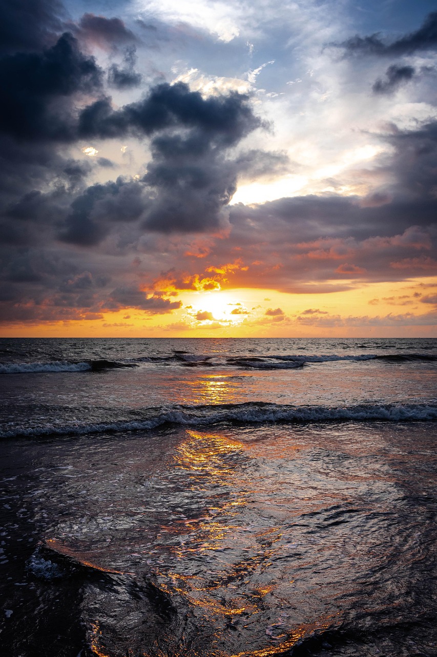 Sunset, sea, beach, clouds, shore, water, nature, puerto vallarta, mexico