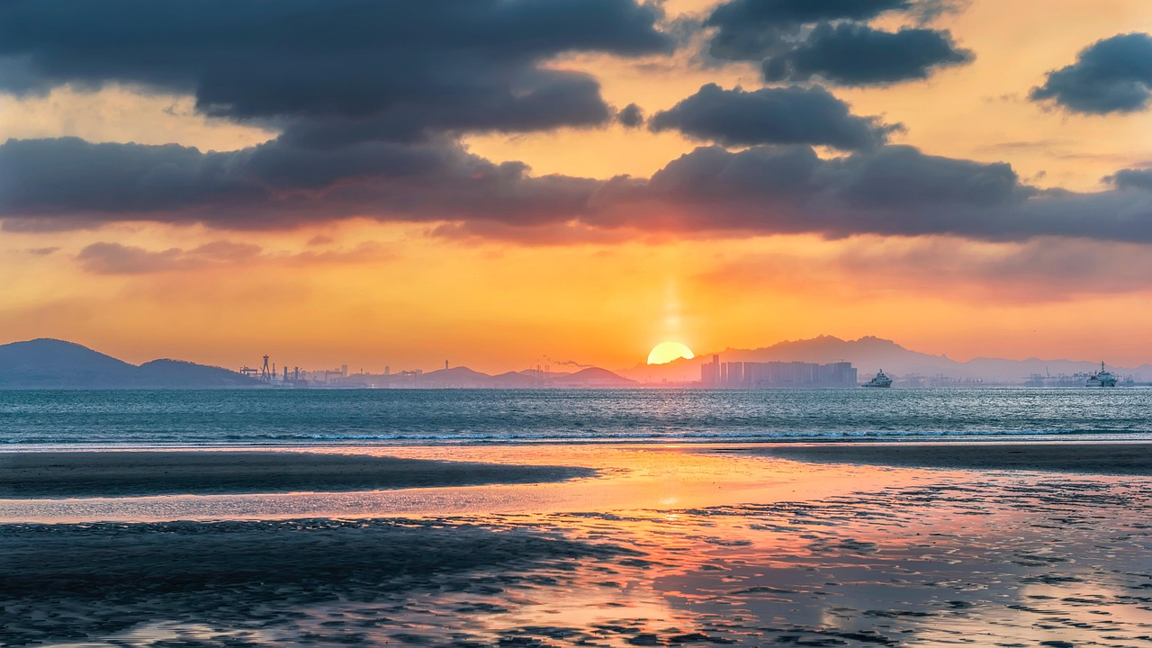Sea, ocean, nature, beach, sunset, china, qingdao